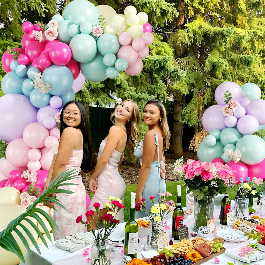 Wildflower Balloon Arch Kit, 124Pcs Pastel Balloon Arch Kit Includes Hot Pink Light Pink Blue Green Purple Yellow Balloons for Birthday Baby Shower Wedding Spring Summer Party Decorations