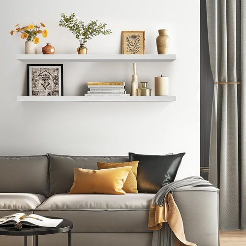 BAYKA Floating Shelves - 48-Inch Heavy Duty Wall-Mounted Rustic Wood Shelves | Set of 2 in White for Home Decor