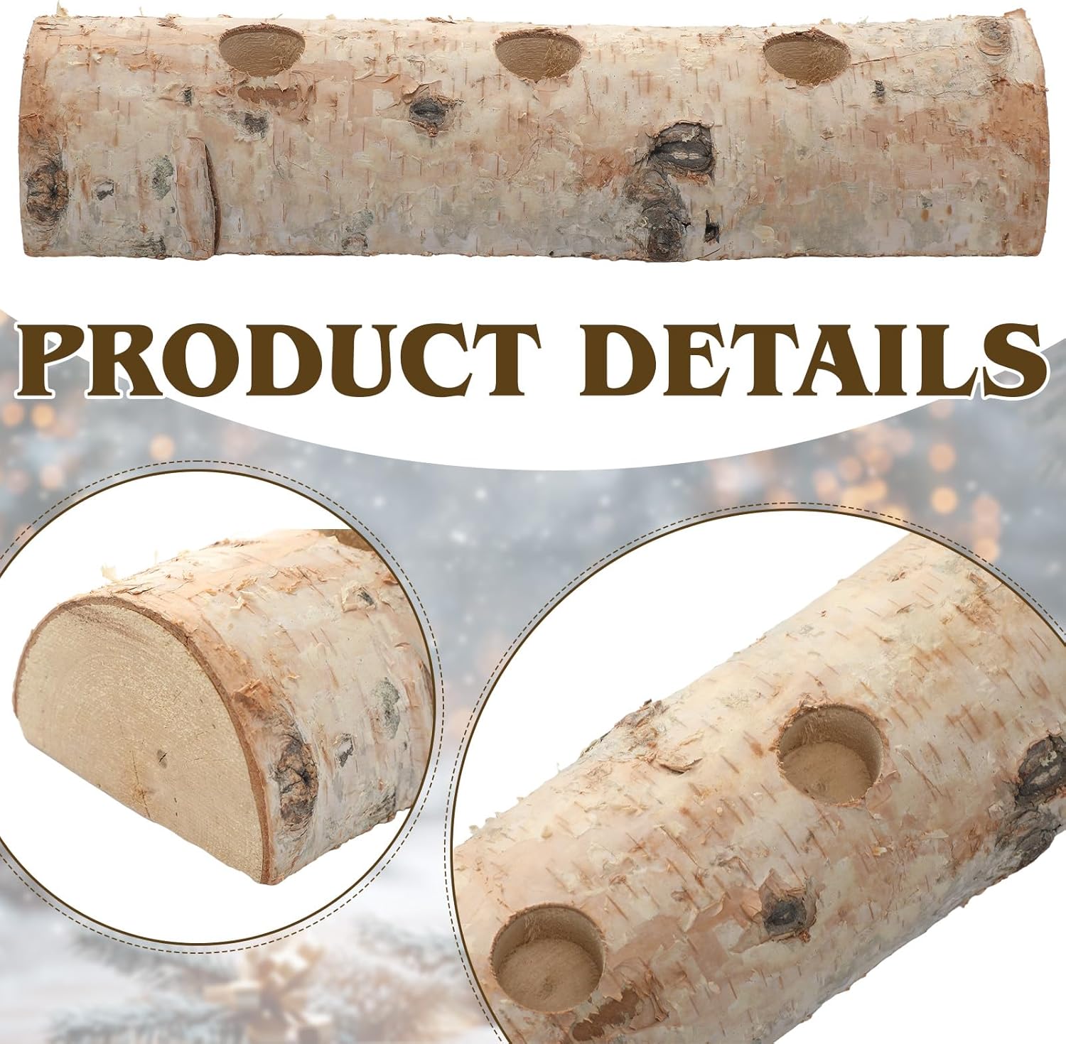 Roowest Birch Wood Taper Candle Holders - 3 Pcs Decorative Set for Christmas Mantel & Table Centerpieces