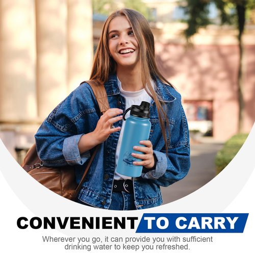 32 oz Insulated Water Bottle, Keep Cold 24H, Leak Proof Stainless Steel Water Bottle with Spout Lid