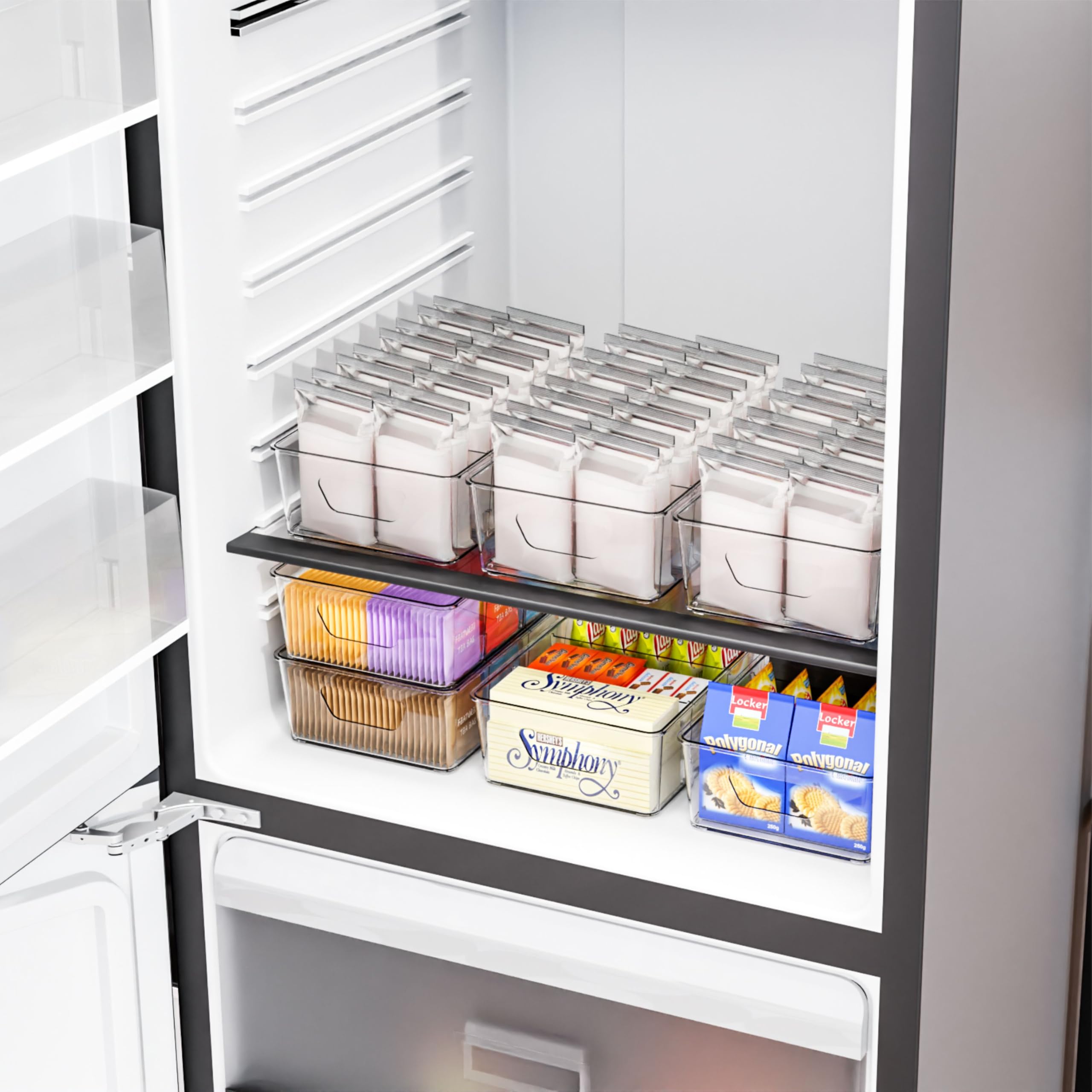 Stackable 6 Pack Snack Organizer for Pantry Shelf,Clear Pantry Organizers and Storage Bins for Fridge,Office,Cupboard,Plastic Pantry Snack Organizer For Breast Milk,Tea Bag,Food Storage Containers