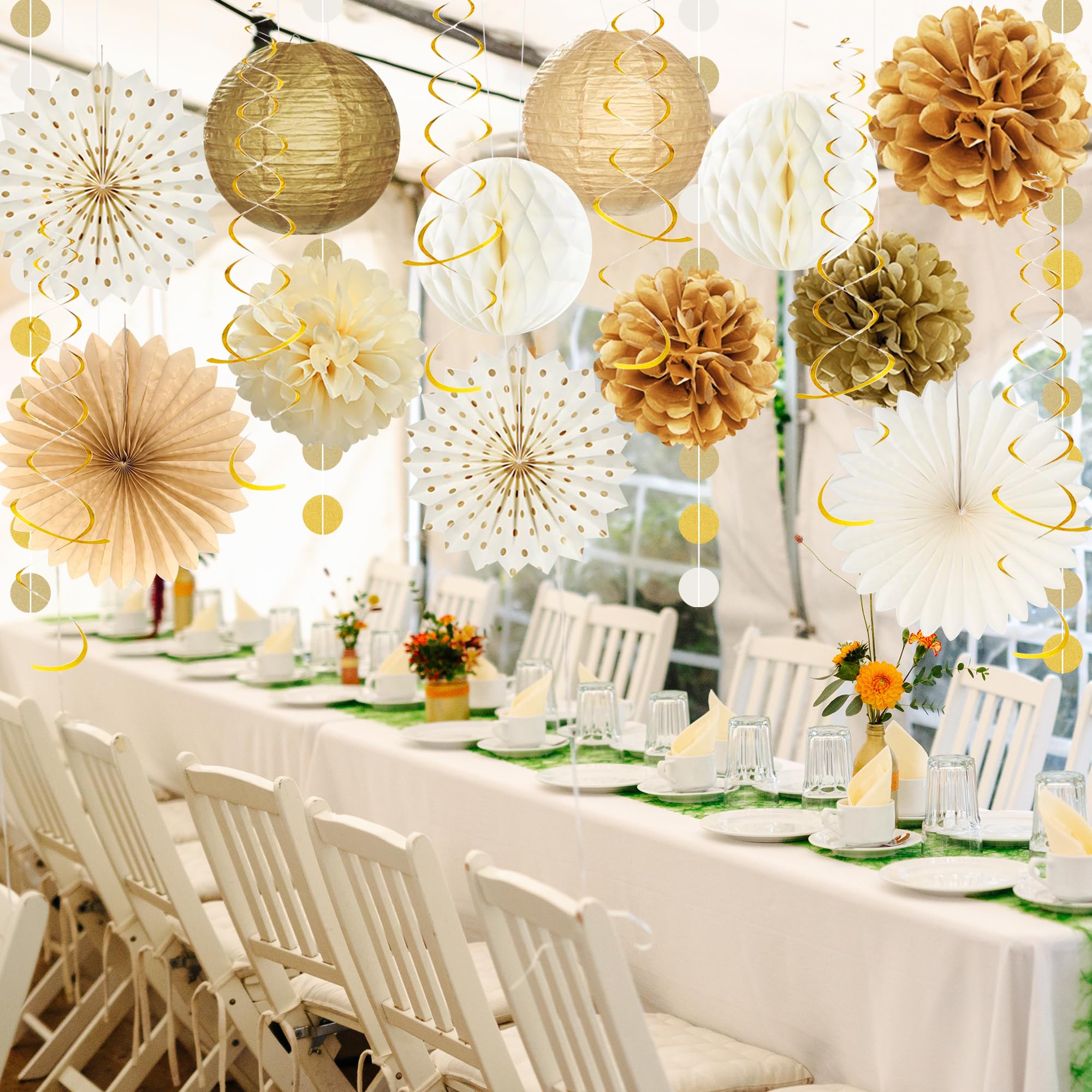 Roetyce 50th Anniversary Decorations, Gold Glitter Happy 50th Anniversary Banner Photo Background for Women Men, Cheers to 50 Years Backdrop Pompoms Paper Fans Party Supplies Dad Mom