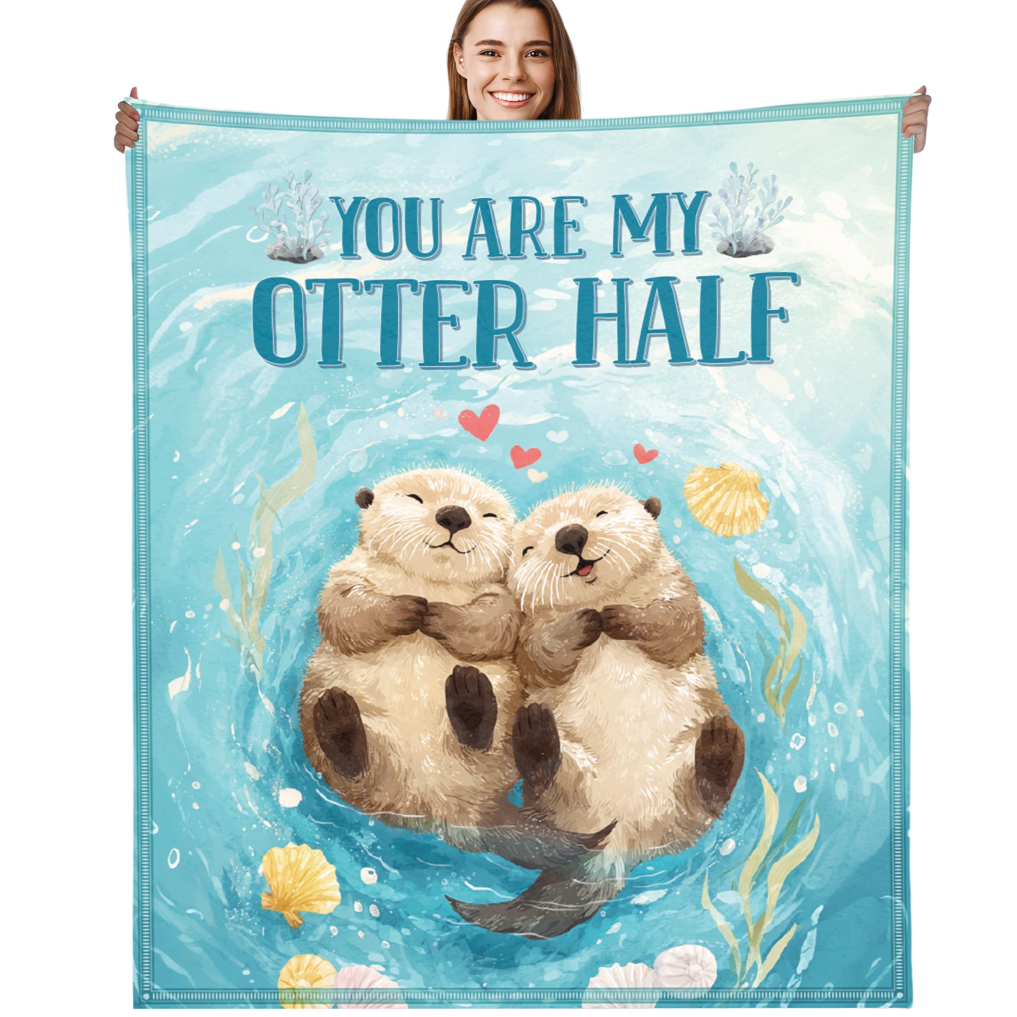 Otter Throw Blanket, Cute Otter Couple Love Design Soft Cozy Flannel Blanket, Valentines Day Anniversary Romantic Gift for Boyfriend Girlfriend Husband Wife (50" x 60")