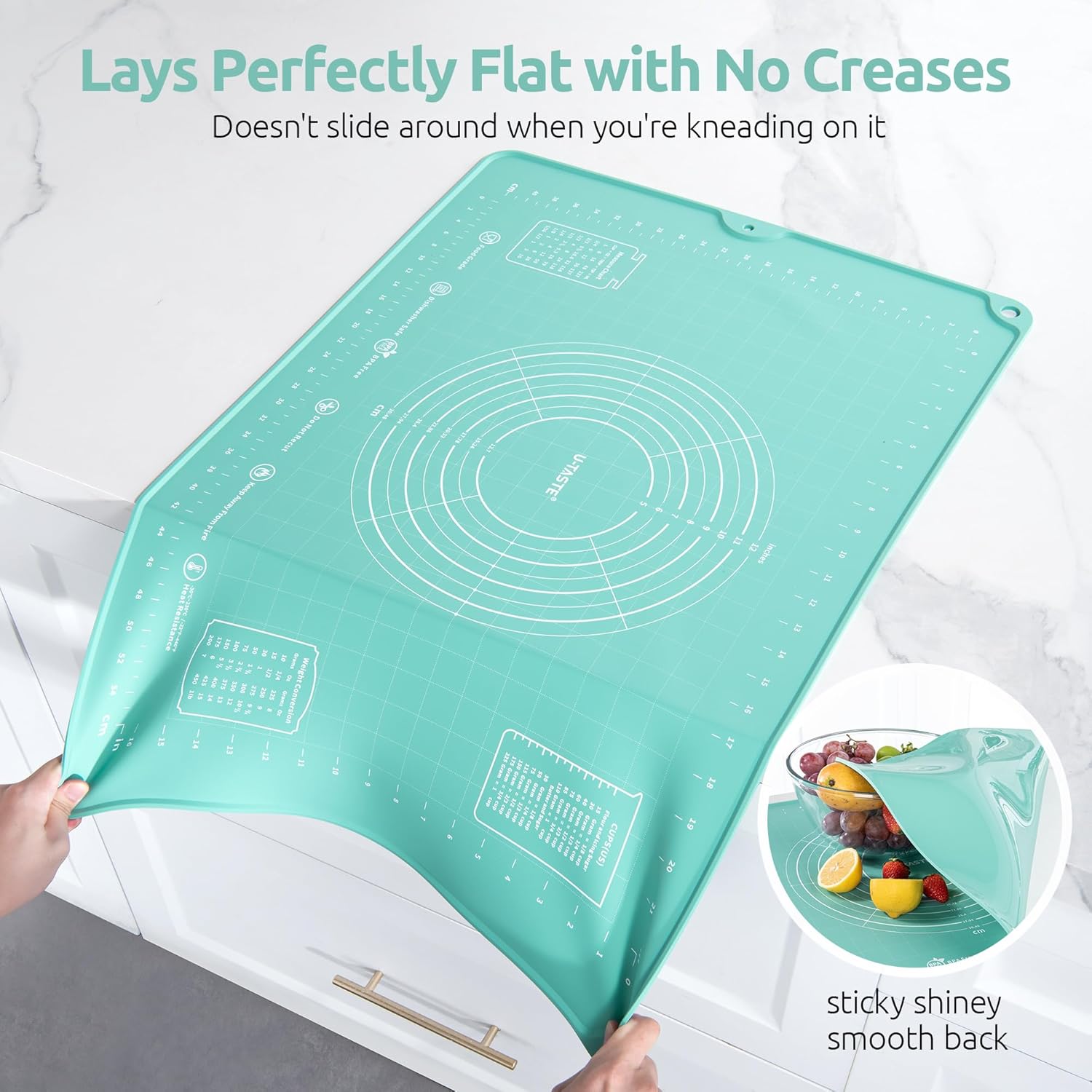 U-Taste Large Pastry Mat 28"x20" - Food-Grade Silicone, Non-Stick, Non-Slip with Clear Measurements (Aqua Sky)