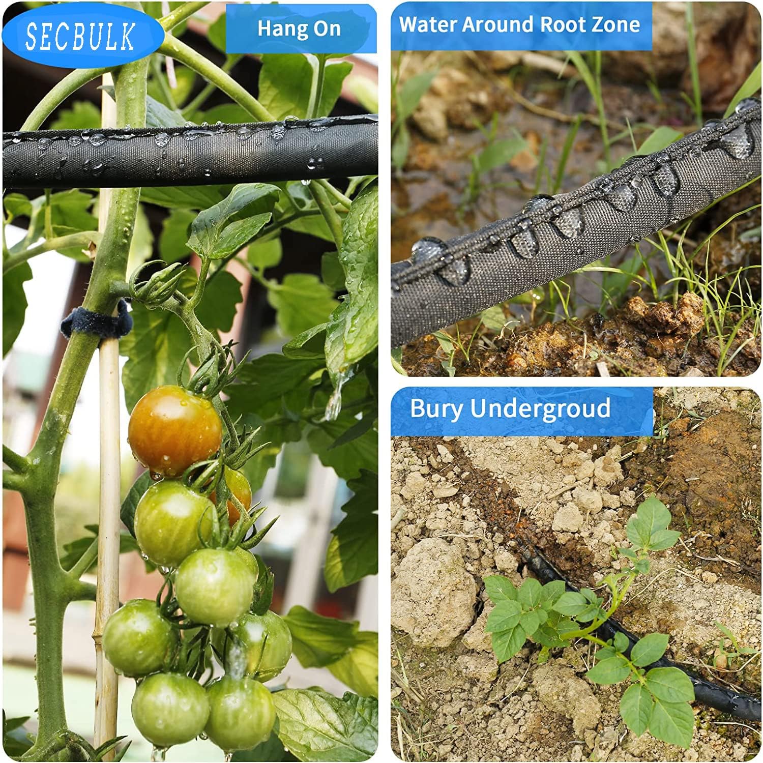 Secbulk 2025 Flat Soaker Hose - 150 ft Linkable Drip Hose for Efficient Garden Irrigation | Dual-Layer Leak-Free Design