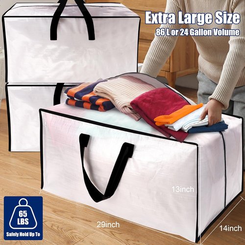 Cosy Family Heavy Duty Moving Bags - 12 Pack with Backpack Straps & Strong Zippers | X-Large Clear Storage Totes