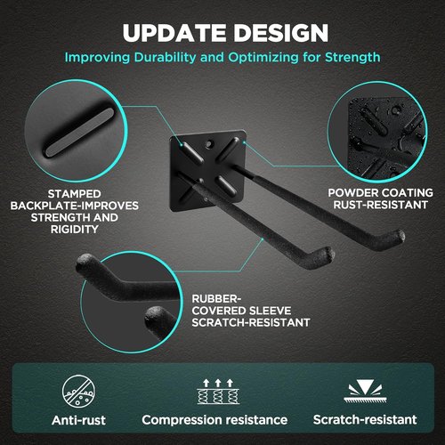 **Heavy Duty Garage Hooks by [Brand Name] - 12.4 Inch Wall Mount Hangers | Max Load 200 lbs for Ladders, Tools & More**