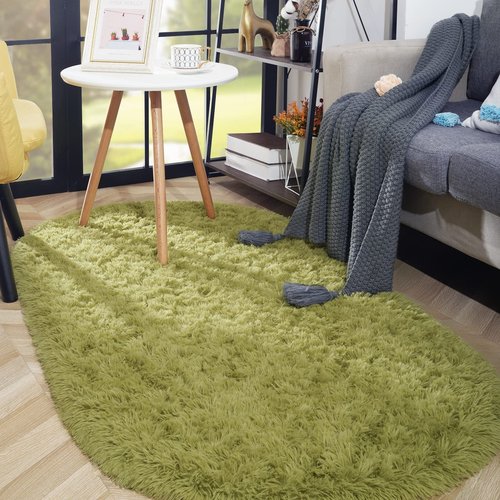 ISEAU Oval Fluffy Rug Carpets, Modern Plush Shaggy Area Rugs for Kids Bedroom Extra Comfy Cute Nursery Mat Bedside Rug for Boys Girls Room Home Decor Mats, 2.6 x 5.3ft, Green