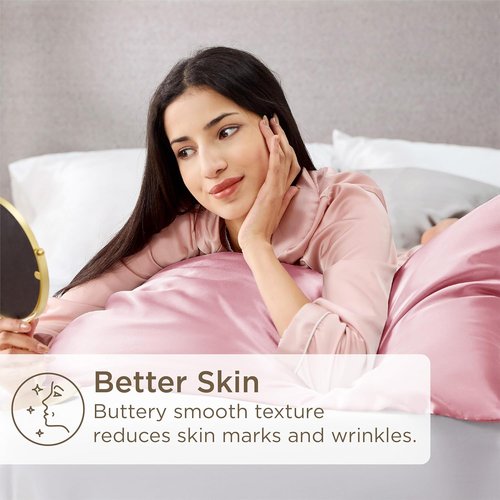 Bedsure King Size Satin Pillowcase Set of 4 - Pink Silky Pillow Cases for Hair & Skin, 20x36 Inches
