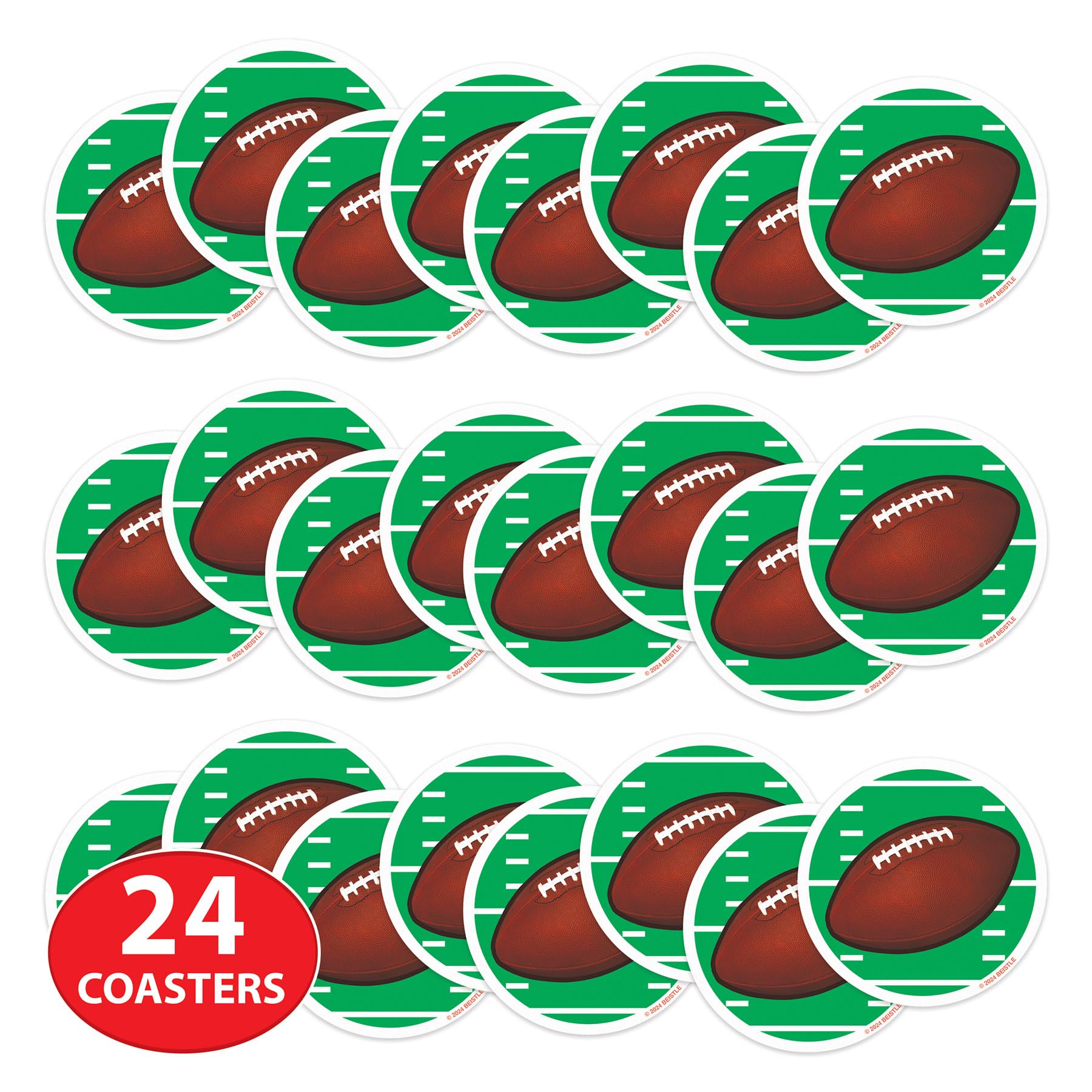 Beistle Football Coasters, Set of 24, Tableware for Game Day Parties, and Tailgating, Drink and Beverage Protectors for Sports-Themed Events