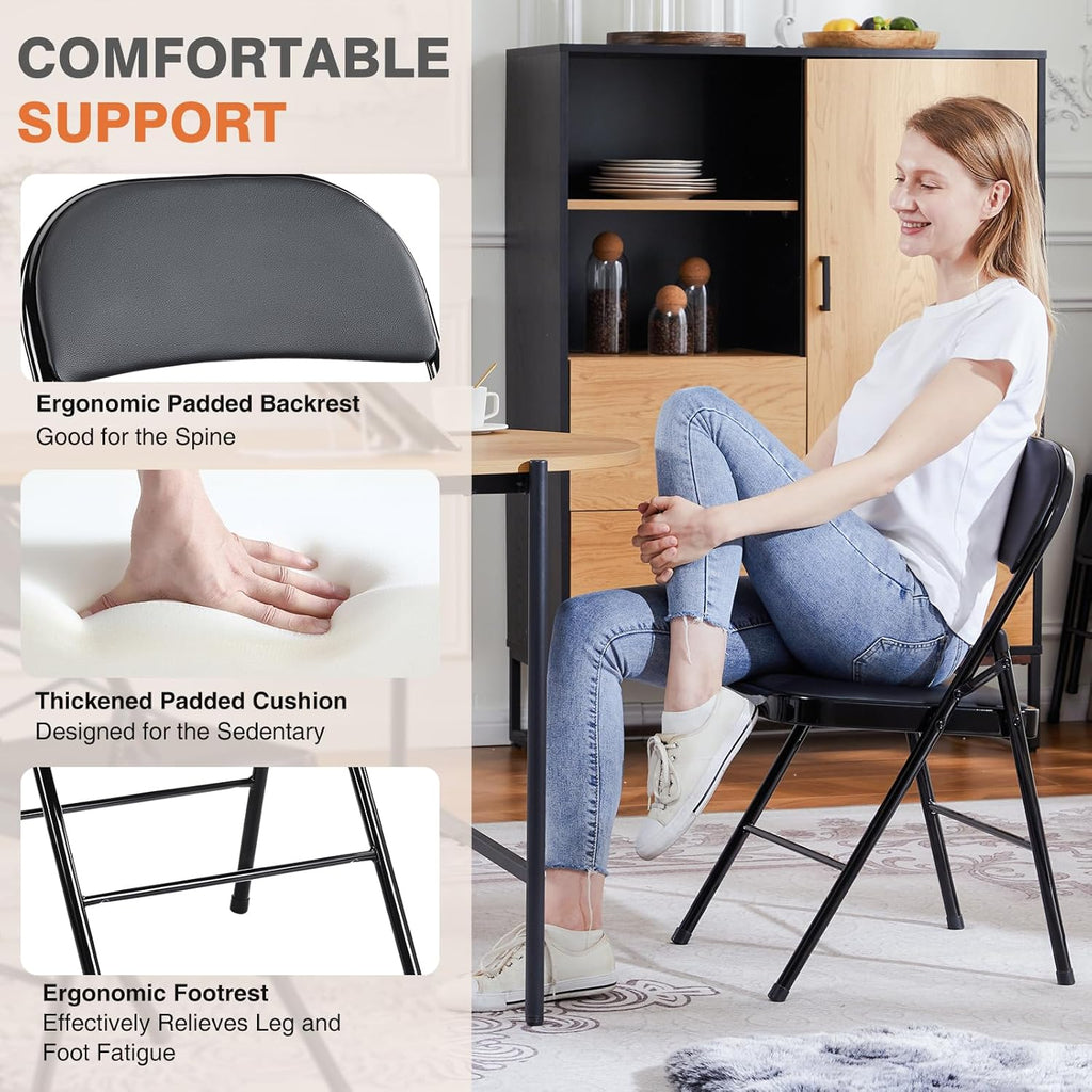 Sweetcrispy Folding Chairs - 12 Pack Leather Padded, Sturdy Metal, Easy Storage | Indoor & Outdoor Use