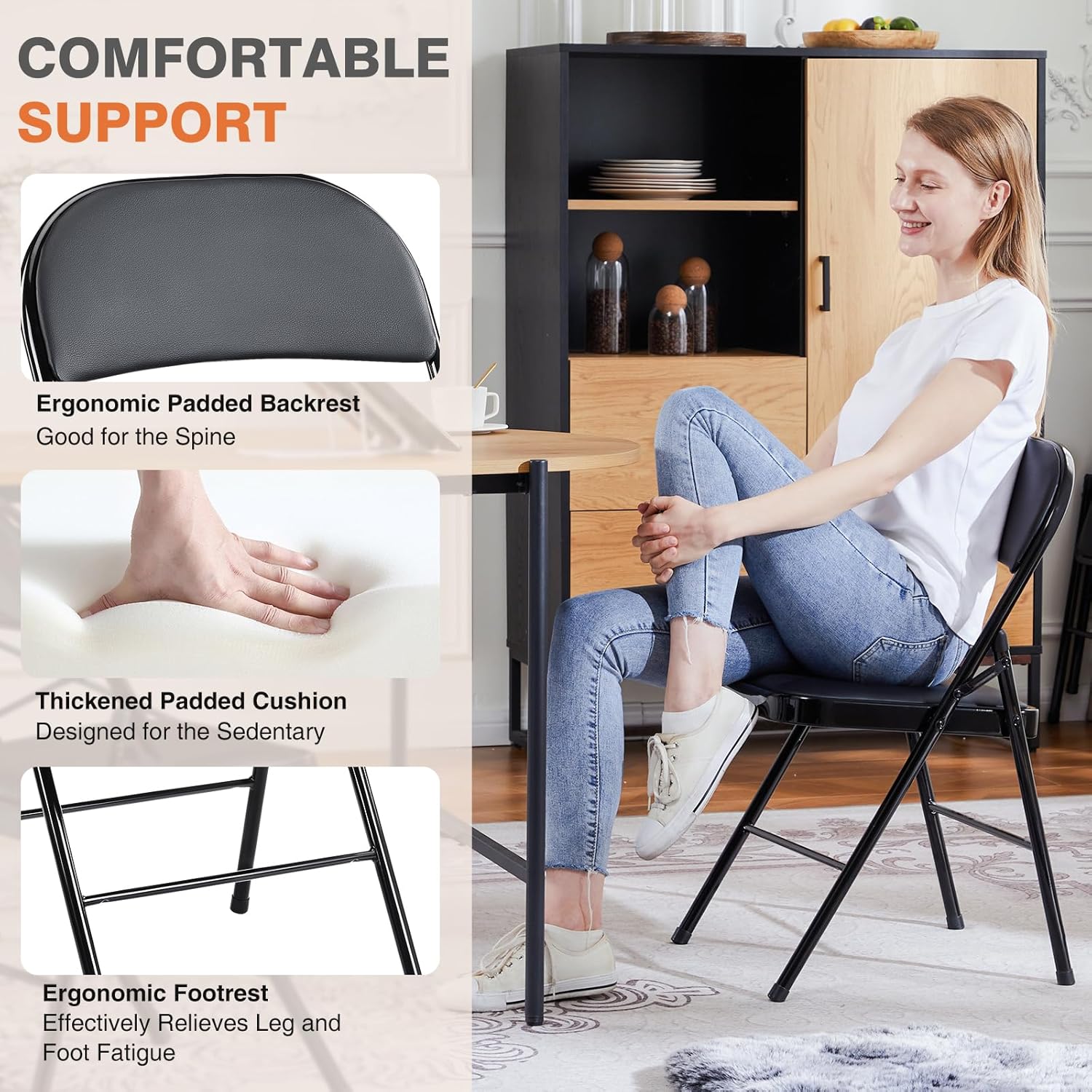 Sweetcrispy Folding Chairs - 12 Pack Leather Padded, Sturdy Metal, Easy Storage | Indoor & Outdoor Use