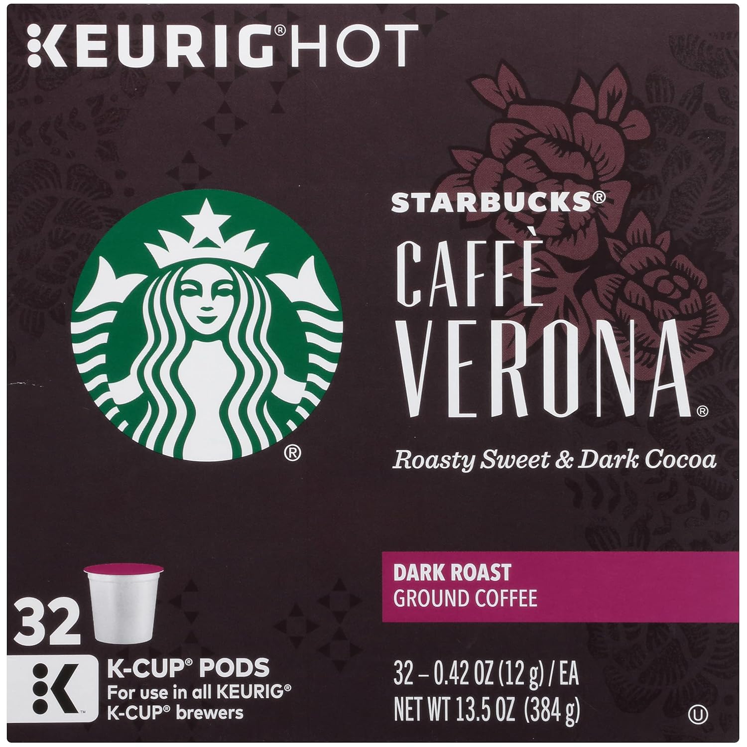Starbucks Caffe Verona K-Cup Pods - Rich, Dark Roast Coffee - 32 Count Pack