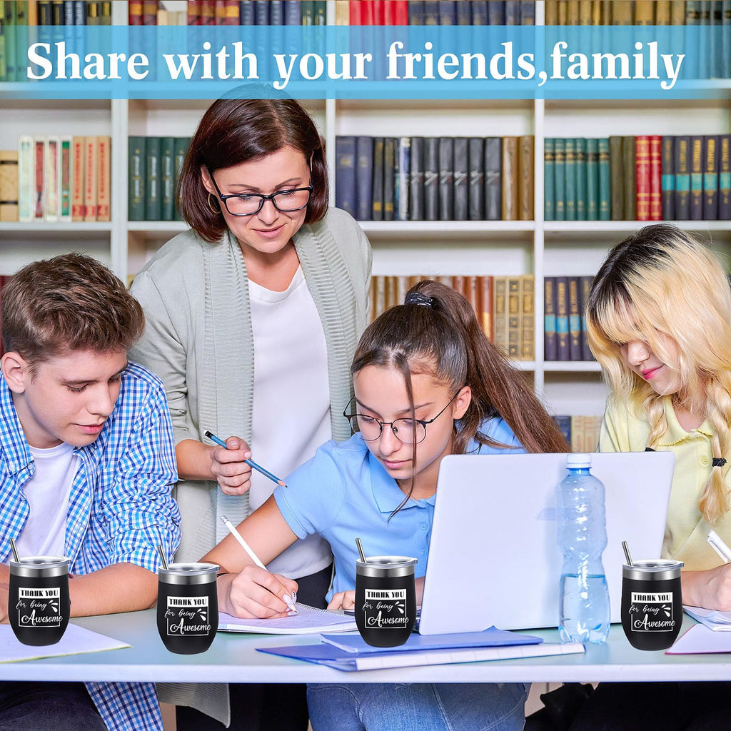 Sieral Thank You Gifts Thank You for Being Awesome Wine Tumbler Employee Appreciation Gifts for Women Men Coworkers Friend Stainless Steel Insulated Tumbler with Straw(Black,24 Pcs)