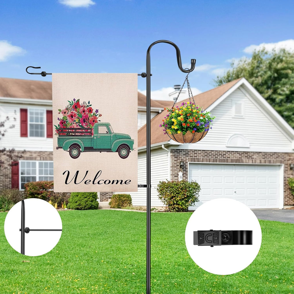 Skiennix Garden Flag Stand - Heavy Duty Holder for 12x18 Flags | 46-Inch Shepherd Hook for Patio & Yard Decor