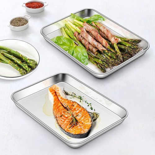 Homikit Baking Sheet Set - 2 Pack Stainless Steel Cookie Trays, 9 x 7 Inches, Non-Stick & Dishwasher Safe