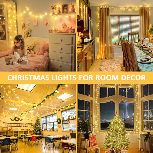 JMEXSUSS 400 LED Christmas Lights - 132 Ft Warm White String Lights with Remote | 8 Twinkle Modes for Indoor & Outdoor Holiday Decor