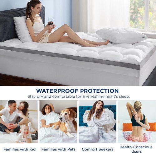Bedsure 4 Inch Queen Mattress Topper - Dual Layer Gel Memory Foam & Waterproof Pillow Top | 60x80 Inches