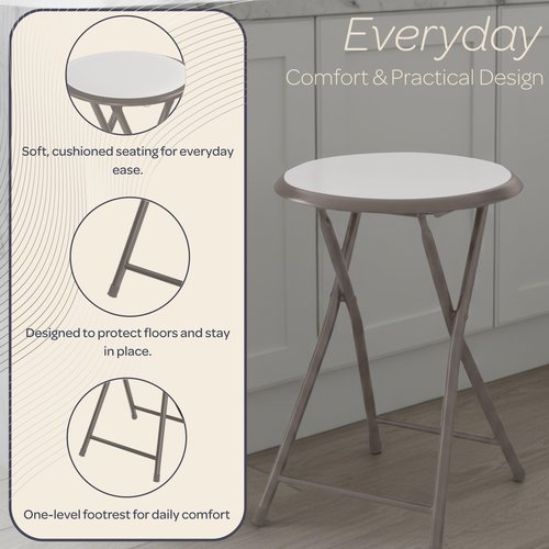 Folding Stool - Backless 18-Inch Stool with 225lb Capacity for Kitchen or Rec Room - Portable Indoor Counter Bar Stools by Lavish Home (White)