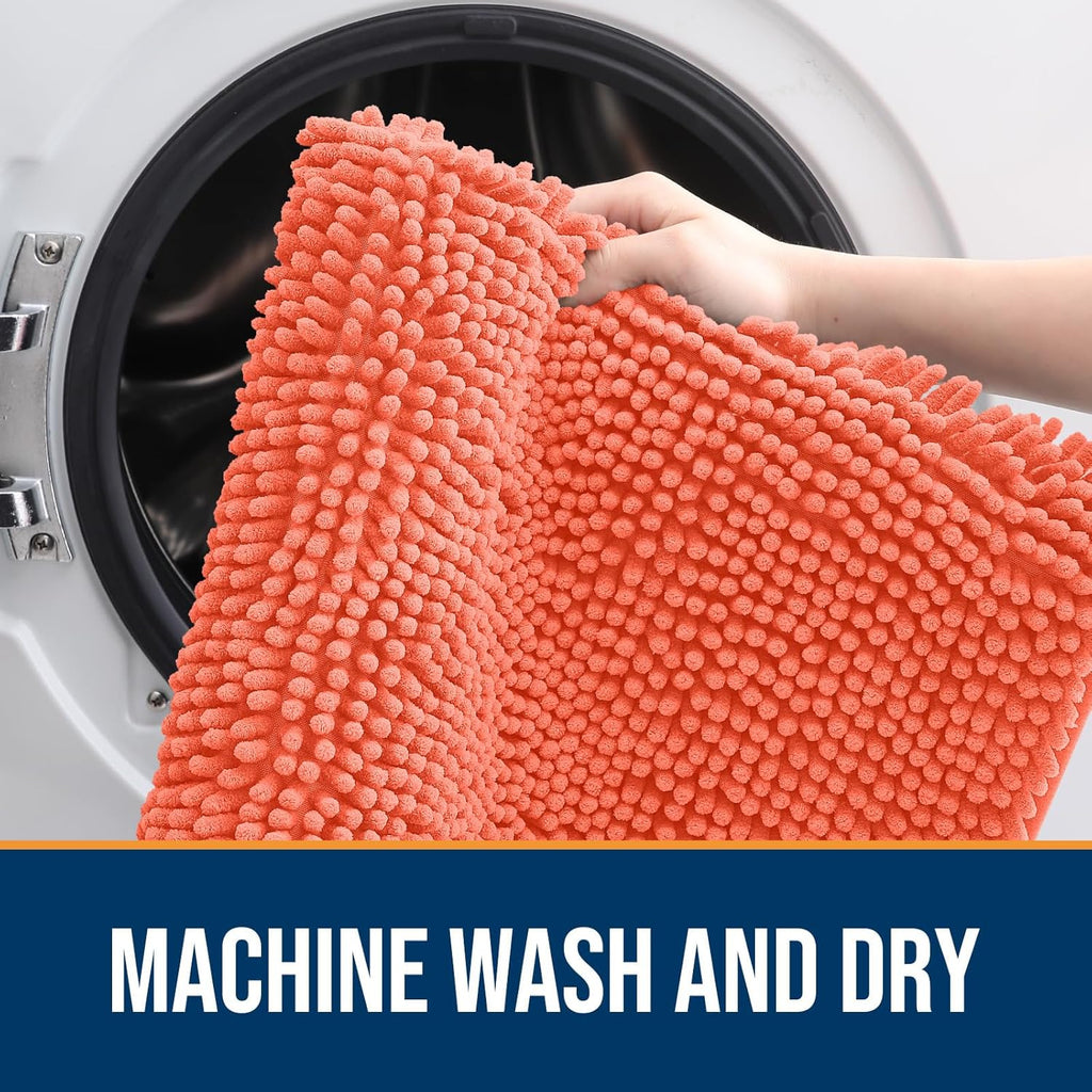 OLANLY Dog Door Mat - Absorbent Non-Slip Washable Chenille Mat for Muddy Paws | 40x32 Coral Size