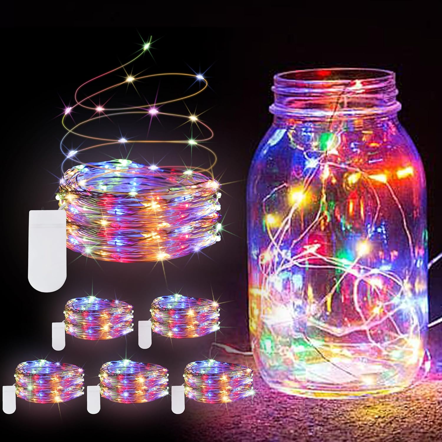 Skiennix 6 Pack Fairy Lights - Battery Operated 20 LED Waterproof Silver Wire for DIY Wedding Decor | 7ft Multicolor