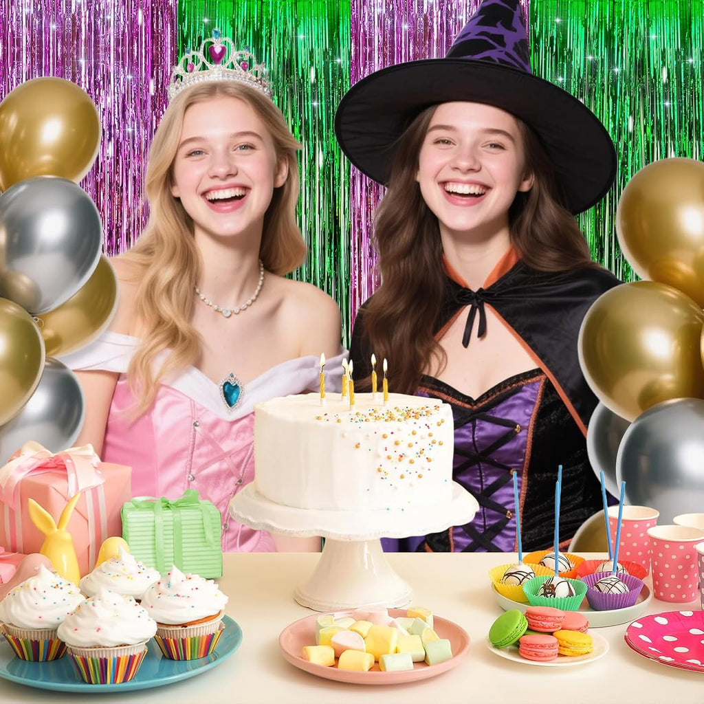 Skiennix Pink & Green Tinsel Curtain | Foil Fringe Backdrop for Birthday & Baby Shower Decor