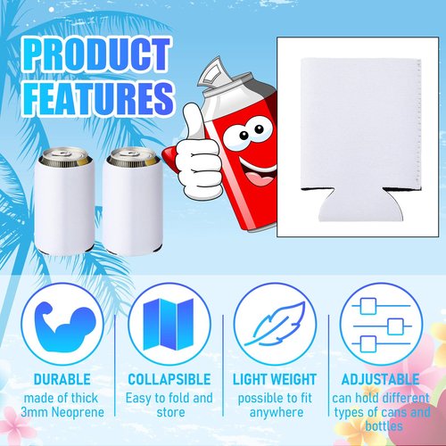 CHENGU 100 Pack Can Cooler Sleeves Neoprene Sublimation Insulated Beer Sleeves for Can Cooler Soda Drink Water Bottle Birthdays Weddings Bachelorette Party(Blank Style,White)