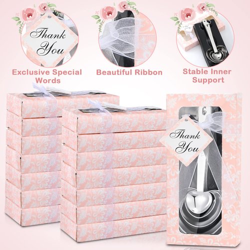Yinder 50 Set Heart Shaped Measuring Spoons Wedding Favors for Guests Measuring Spoon Favors Gift with Gift Box and Thank You Card for Wedding Bridal Shower Baby Shower Birthday Souvenirs(Pink)