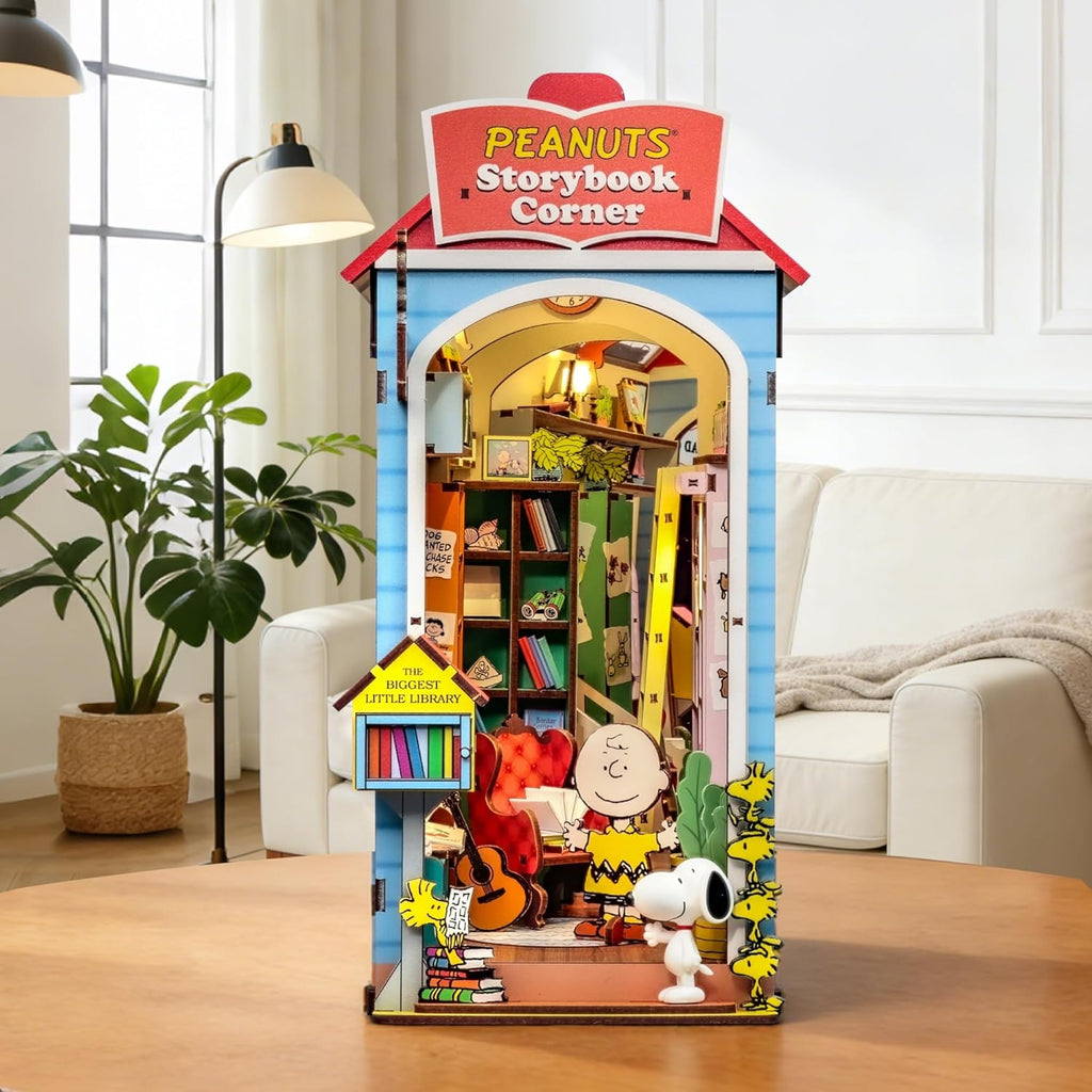 Peanuts Storybook Corner Book Nook Kit - 3D Wooden Puzzle with Snoopy Figurine & LED Light-Up House