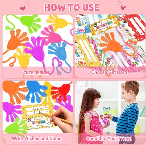 Valentines Day Cards for Kids School, 28 Packs Valentine Day Gifts with Cards for Kids Classroom with Funny Sticky Hands toys, Valentines Party Favors Exchange Gift for Boys Girls