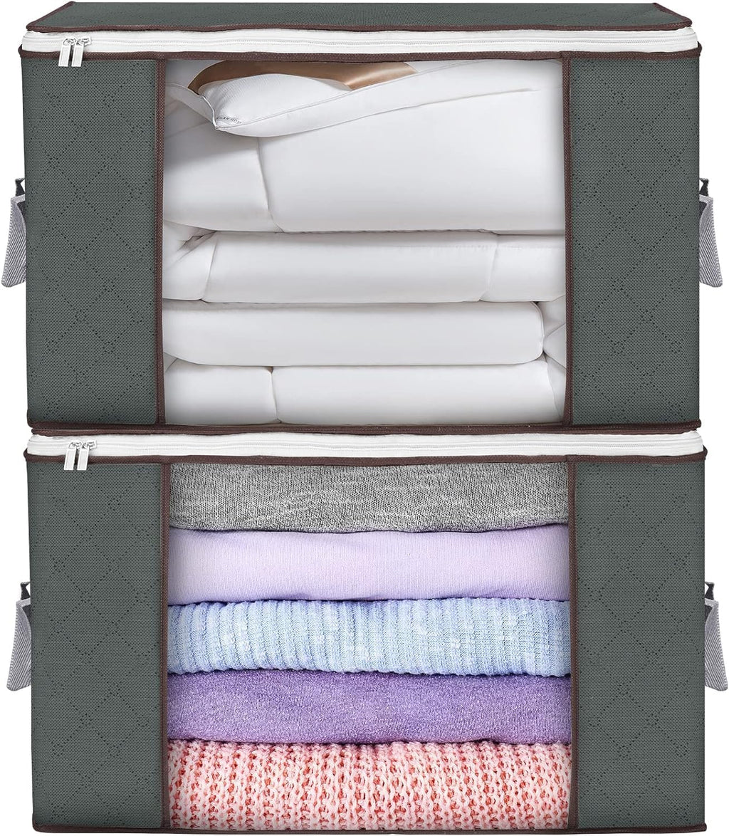 Skiennix Large Storage Bags - 2 Pack Foldable Closet Organizers with Durable Handles - 90L for Blankets & Bedding