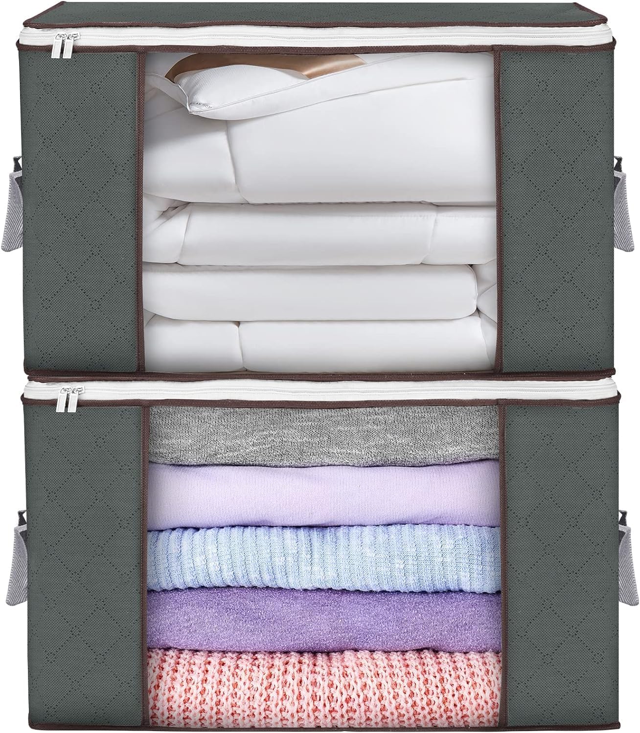 Skiennix Large Storage Bags - 2 Pack Foldable Closet Organizers with Durable Handles - 90L for Blankets & Bedding