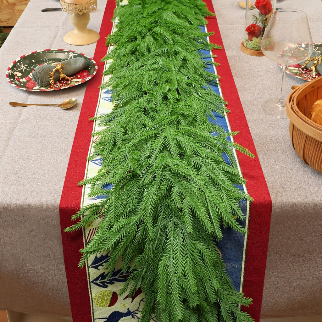 24 FT (4 * 6FT) Christmas Norfolk Pine Garland, Real Touch Dense Faux Greenery Garland for Mantle, Table, Wall, Indoor & Outdoor Christmas Decorations