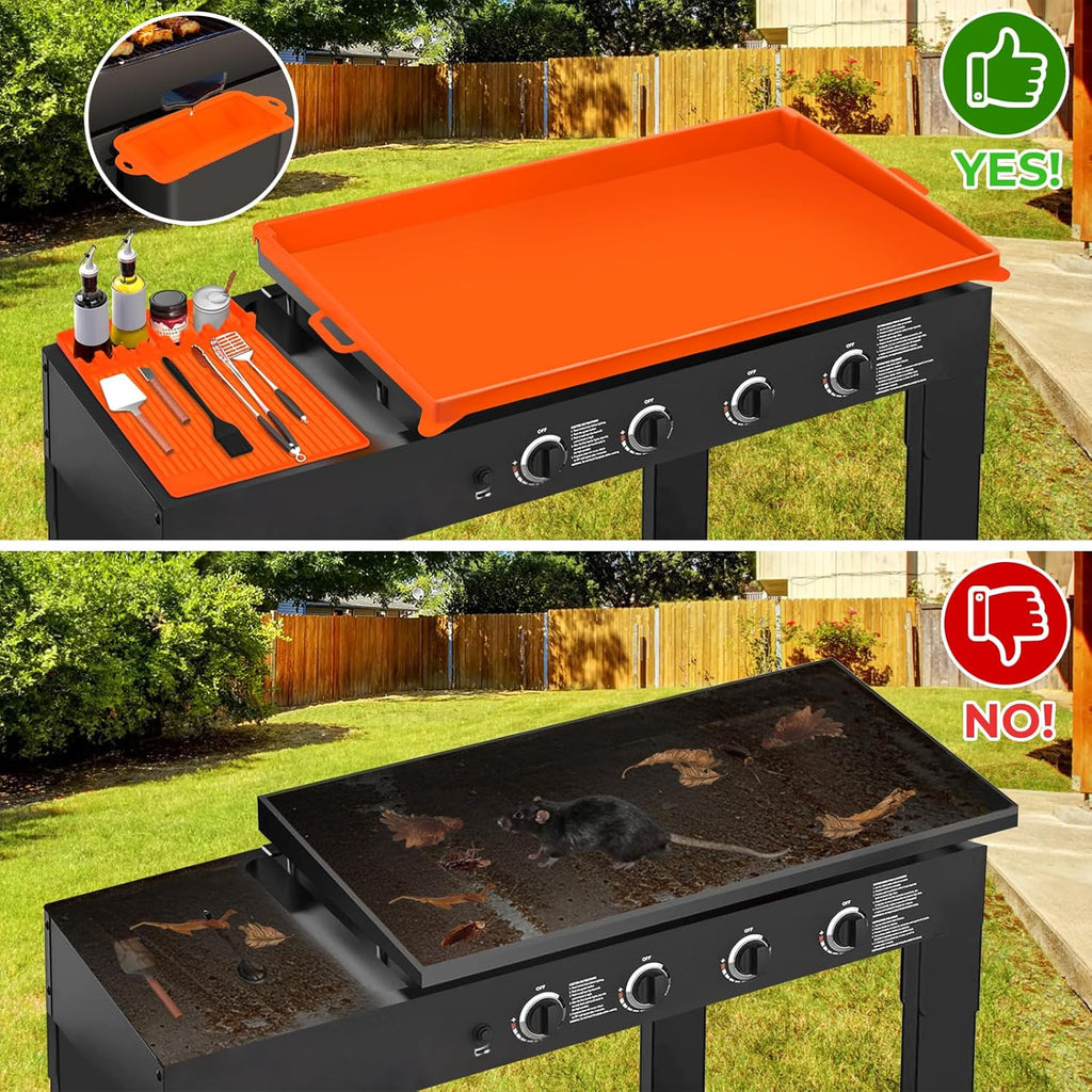 Blackstone 36" Silicone Griddle Mat - Food Grade Grill Cover with Spatula & Grease Cup Liner | Set of 3
