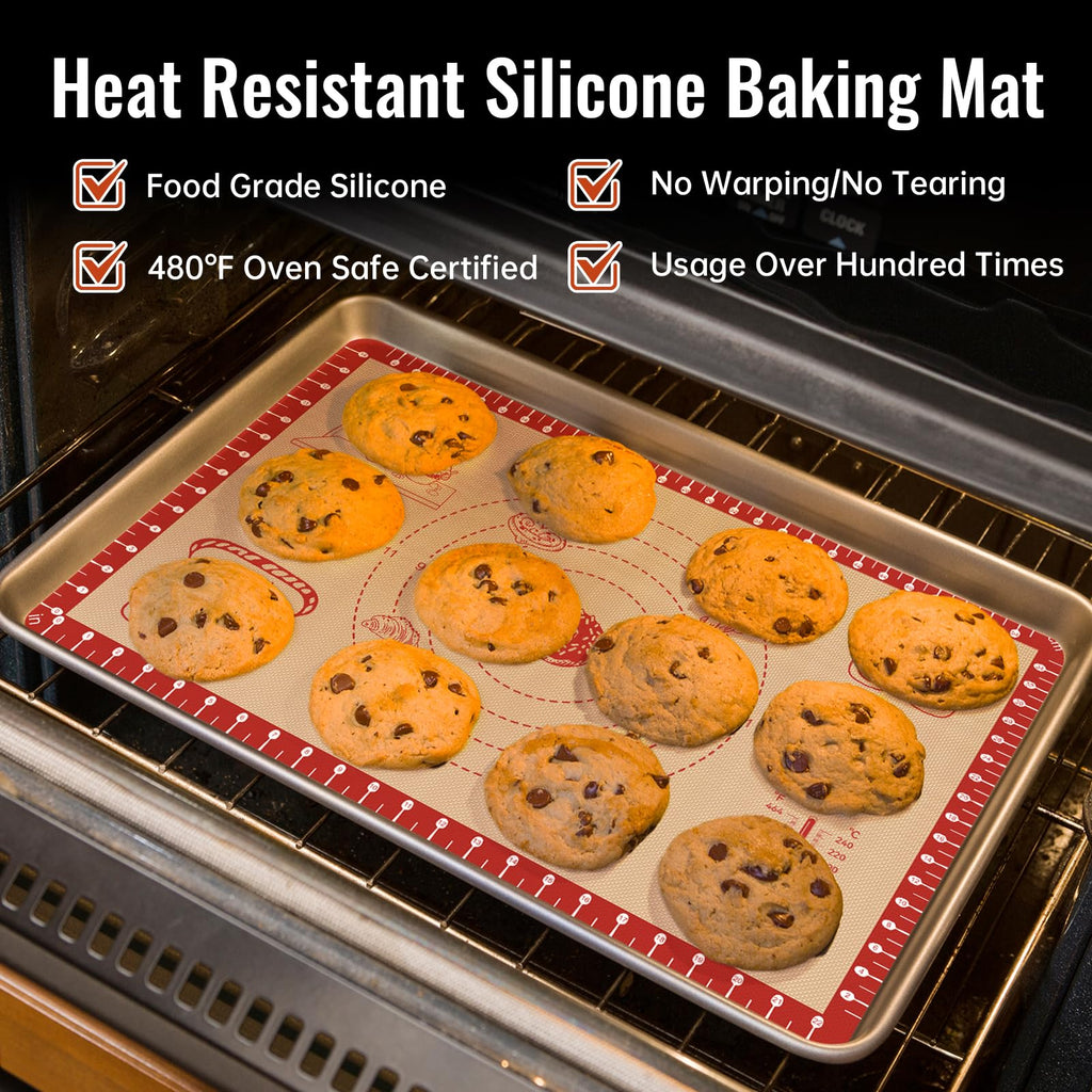 Extra Thick Silicone Mat for Baking, Silicone Baking Mat with 10 Easy Recipes, Non Stick Silicone Pastry Mat, kneading Dough Rolling Mat, Macaron, Cookie, bread, Pizza, Fondant/Pie Crust
