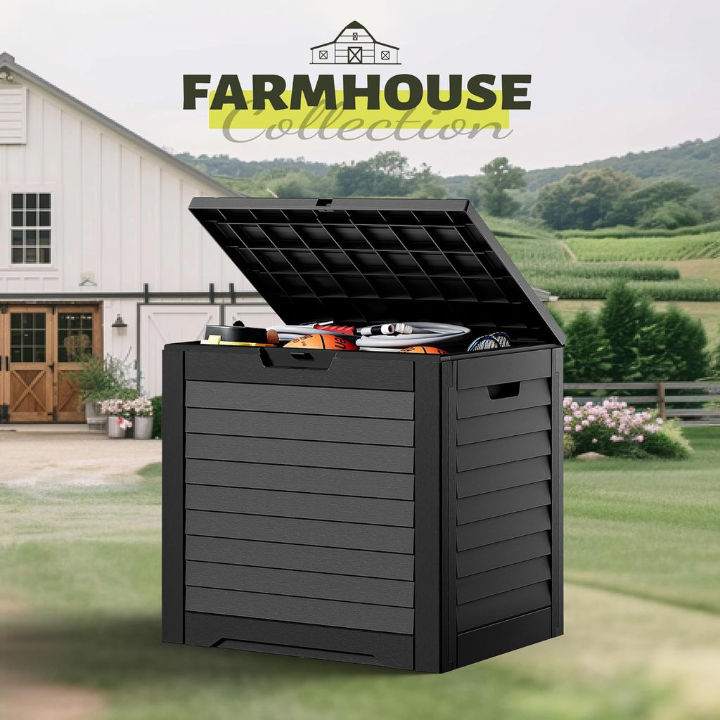 YITAHOME Outdoor Storage Box - 35 Gallon Waterproof Resin Deck Box with Lockable Lid | Black