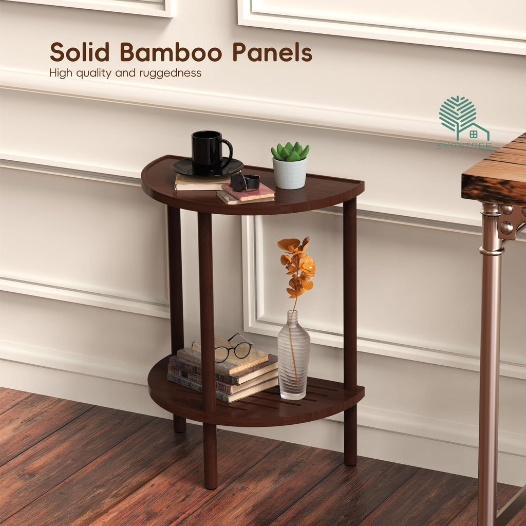 Skovtree End Table, Half Moon Side Tables, Living Room Half Round 2 Tier Tables, NightStand for Small Space in Living Room Bedroom, Couch Tables with Storage Shelf, Boho Side Table (Brown)