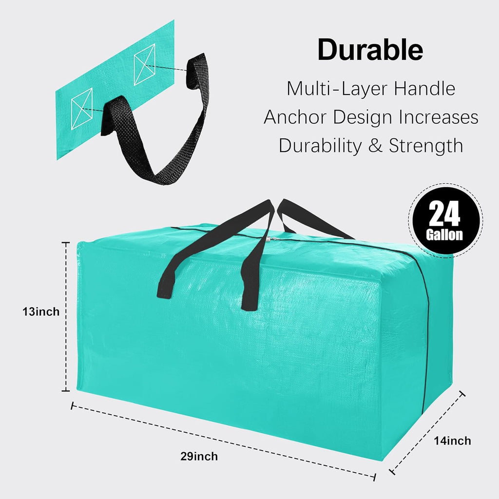 VELVETSURE Heavy Duty Large Moving Bags - 6 Pack with Backpack Straps & Strong Handles, Aquamarine