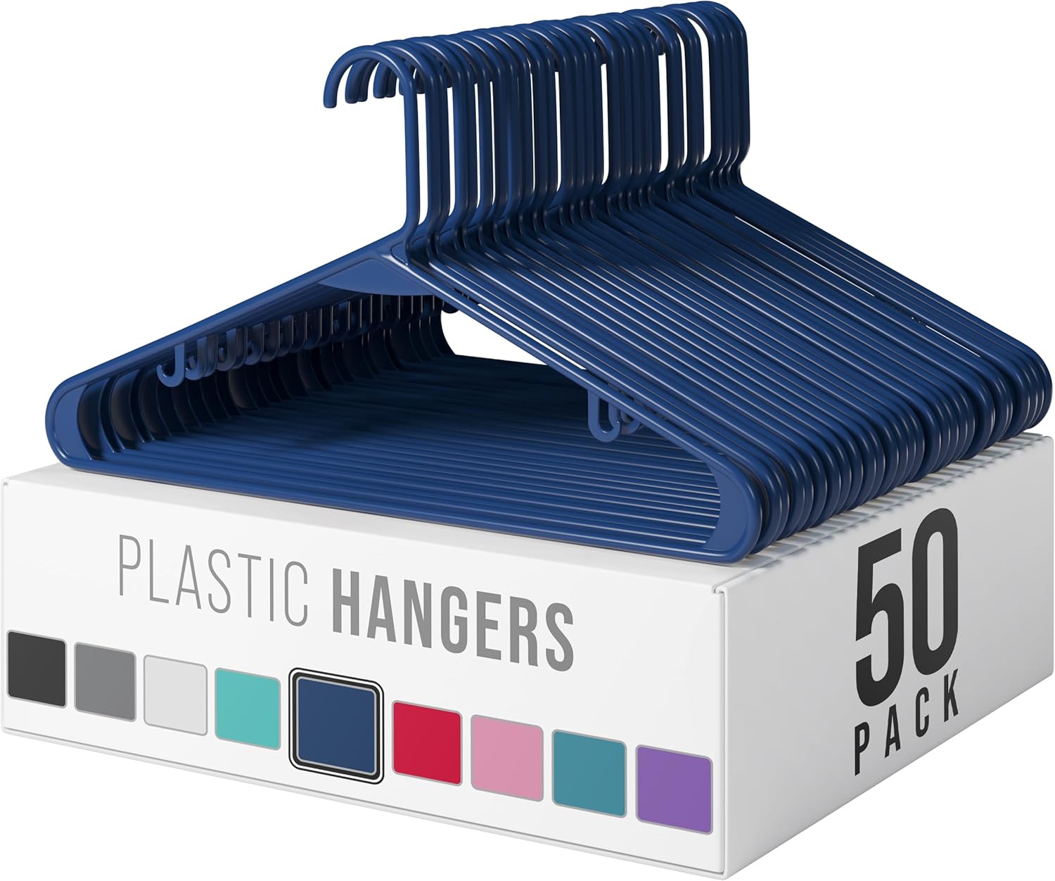 Plastic Hangers 50 Pack Navy - Space-Saving Clothes Hangers for Closet Organization | Perfect for Coats & Apparel