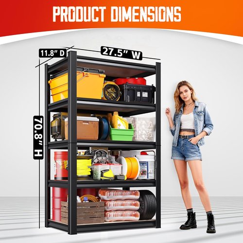 Heavy Duty Metal Shelving Units by [Brand Name] - 5-Tier Adjustable Steel Storage Racks | 71" H x 28" W x 12" D, 1900 lbs Capacity