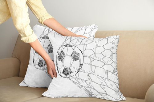 Ambesonne Soccer Pillow Cushion Cover Pack of 2, Soccer Ball in Net Goaly Position Sports Competition Spectators Hand Drawn Style, Rectangle Decor Accent Pillow Case, 2 Pcs-26" x 16", White Black