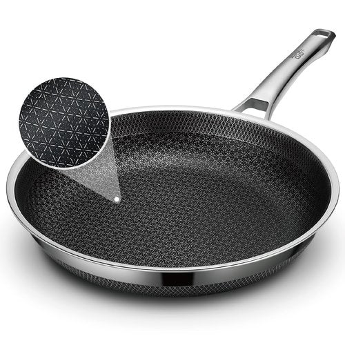 SNOWCLAD Frying Pan, 10 Inch Hybrid Non Stick Stainless Steel Skillets, Dishwasher Induction Oven Broiler Safe, Non Toxic Chef's Pan, PFOA Free Cookware