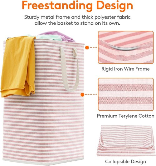 Lifewit Laundry Basket - 80L Collapsible Hamper with Reinforced Handles | Waterproof Design in Pink & Blue