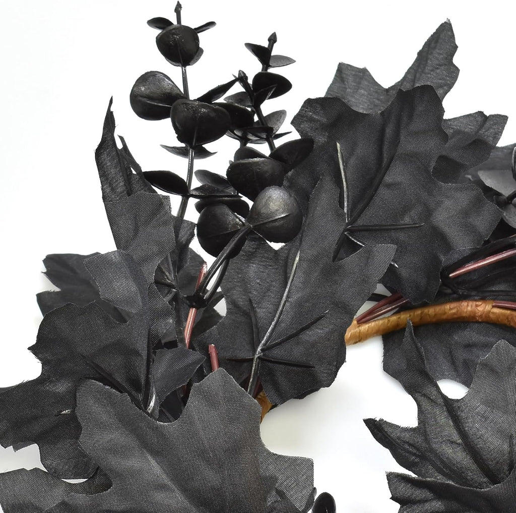 Skiennix 6Pcs Black Candle Rings - Halloween Maple Leaf Wreaths for Fall Table Centerpieces