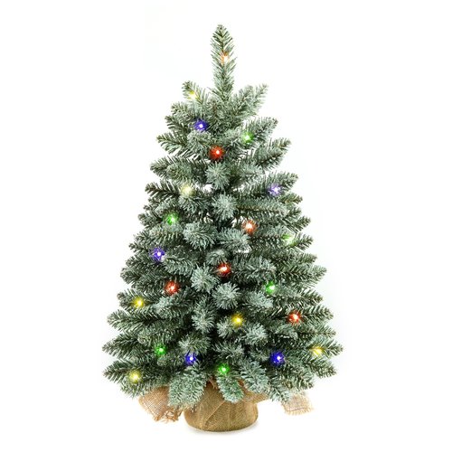 2 ft Mini Christmas Trees with 25 F5 LED Lights, 24" Decorated Burlap Artificial Tabletop Christmas Trees Home Party Decoration for Kitchen Dining Room Window