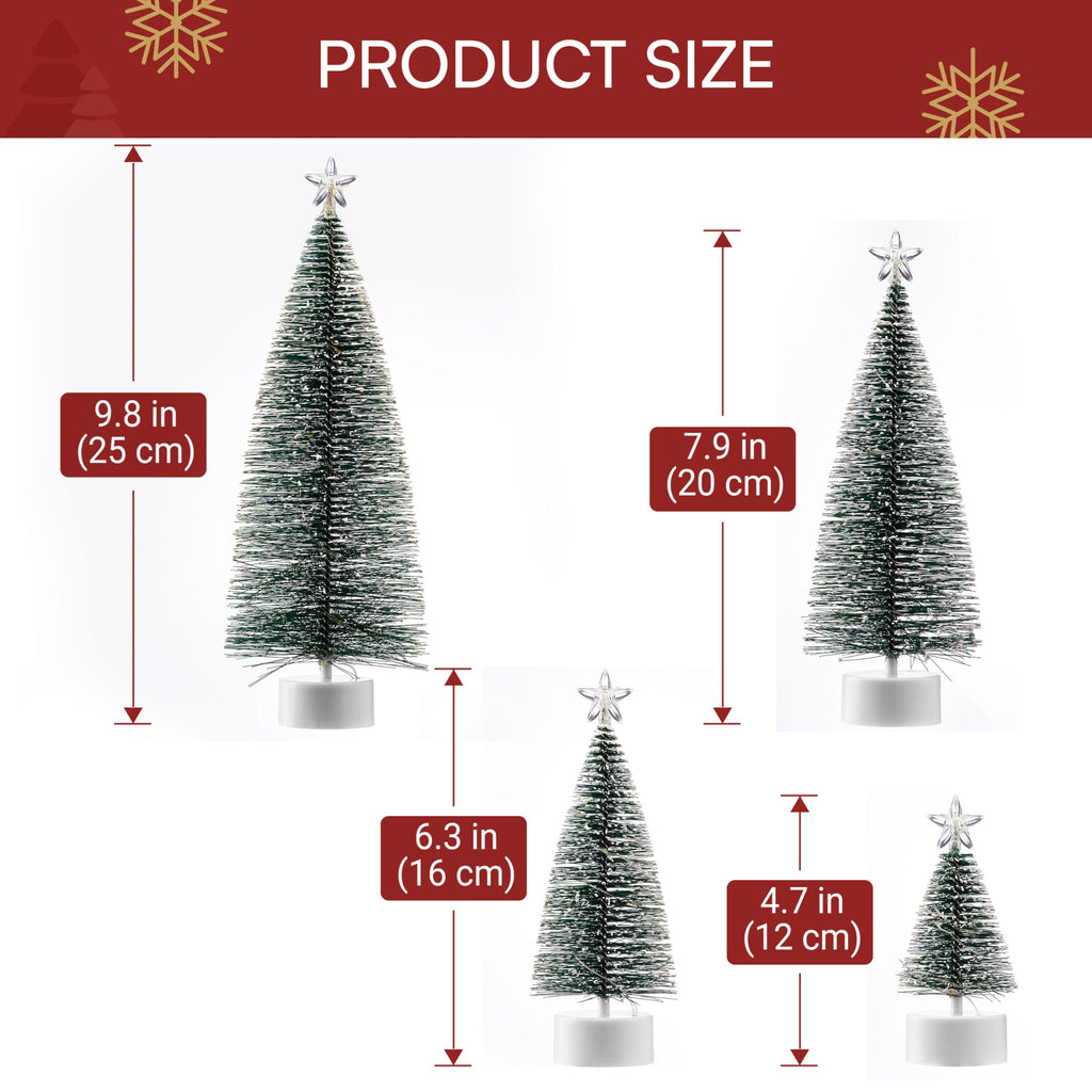 JOYIN 8 Pcs Mini Xmas Tree with LED Lights, Prelit Classic Small Christmas Decor in 4 Sizes with Star Topper, Tabletop Artificial Tree with Snow for Xmas Indoor Home Decor Holiday Festive (Green)