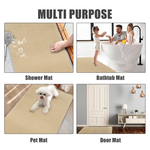 HOMBYS 58 x 32 Extra Large Shower Mat for Shower Stall Tub, Non Slip Bath Mat Bathroom Accessories, PVC Mats for Shower and Bathroom, Quick Drying, (Khaki, 58"x32")