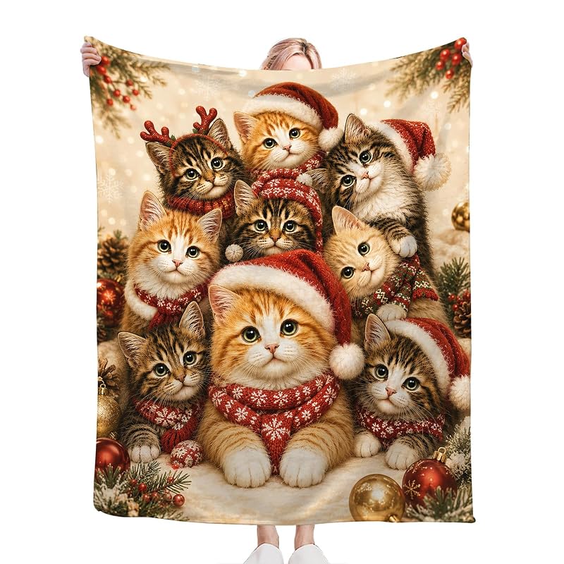 Christmas Cat Blanket 50x40 Cute Cats Throw - Kids Gift, Estused Variation: Cute Cat+50x40