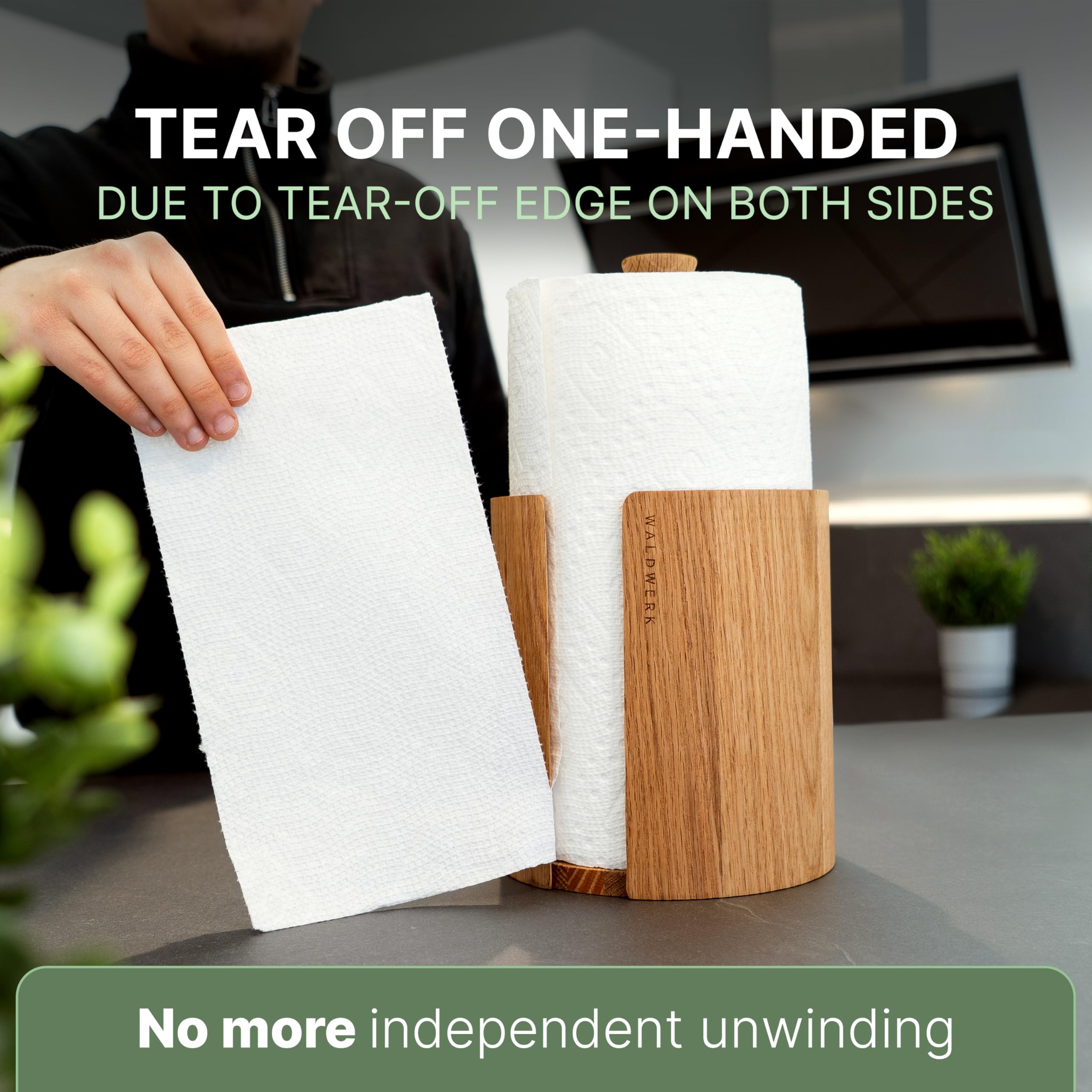 WALDWERK Design Paper Towel Holder Out of Oak Wood - Kitchen Towel Holder for All Standard Kitchen Rolls - Wooden Paper Towel Holder for Countertop - Papertowel Holder for Kitchen