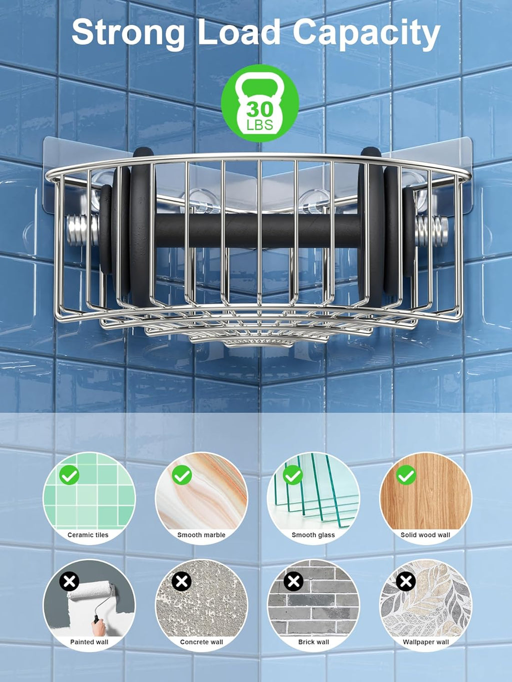 SMARTAKE Corner Shower Caddy - Deep Basket Design, Wall-Mounted Stainless Steel Organizer (Silver)